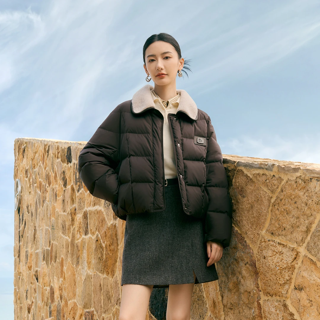 【苏宁专享】千浪依族 桑蚕丝羊毛领90白鸭绒羽绒服外套868017F