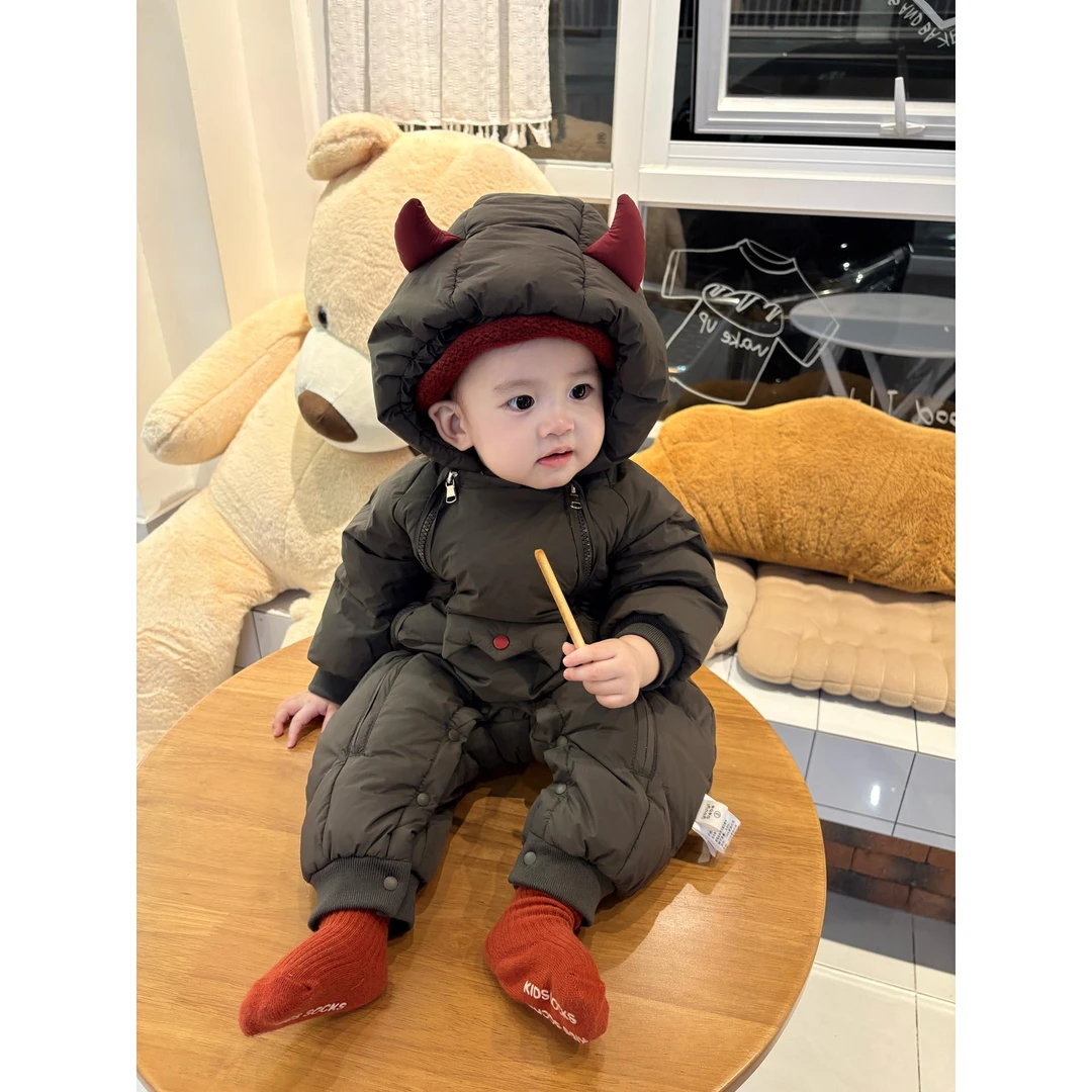 MK&UR.BV婴儿冬季羽绒服小恶魔连体衣冬装六个月宝宝外出加厚保暖