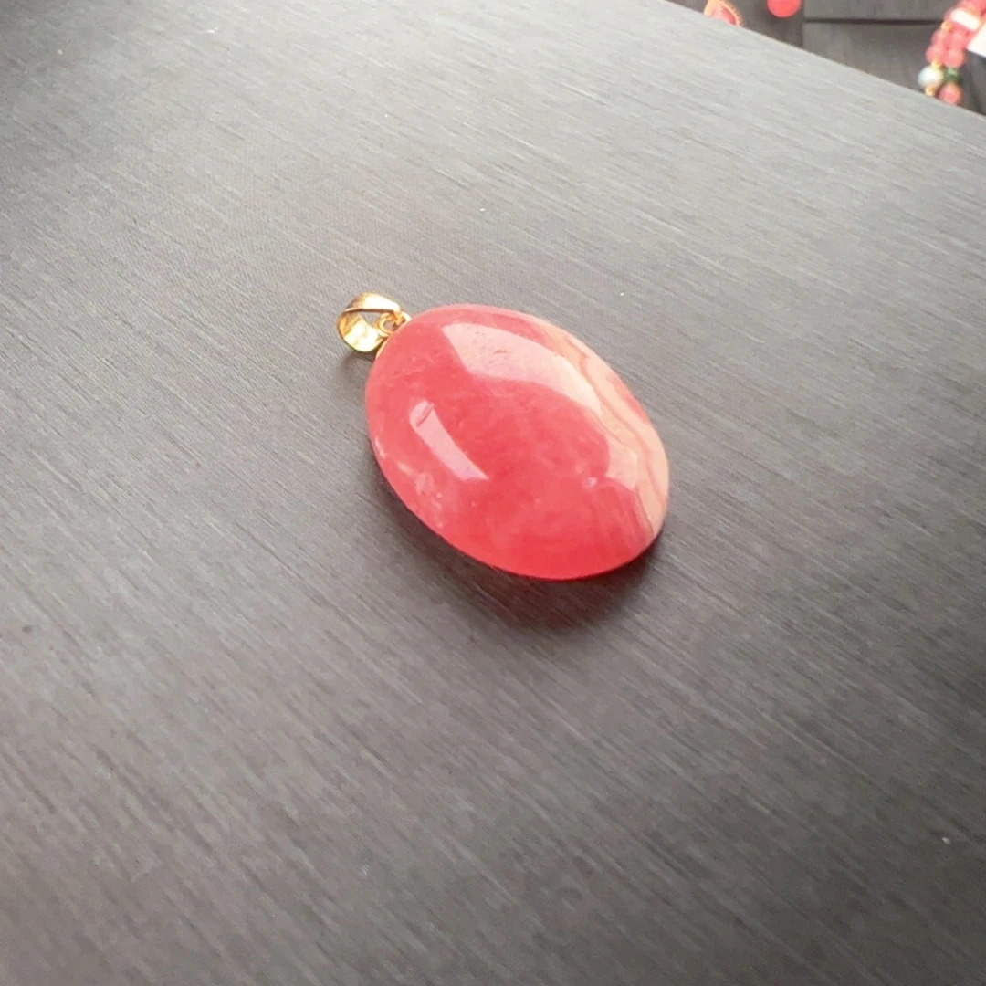 菱锰矿（红纹石）银S925镶嵌吊坠(赠链)