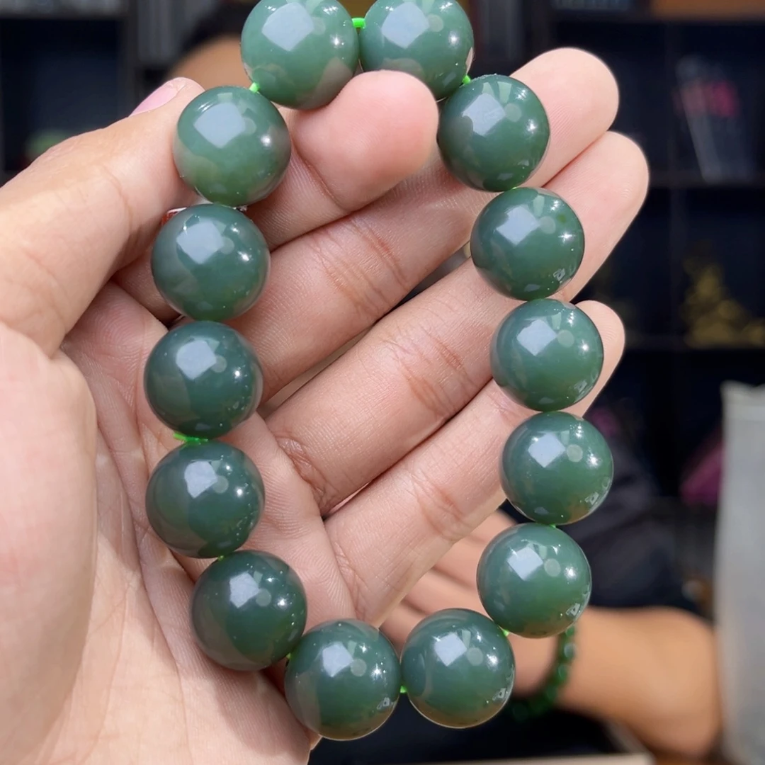 和田玉未镶嵌手串天然和田玉新疆且末料瓷蓝卡16