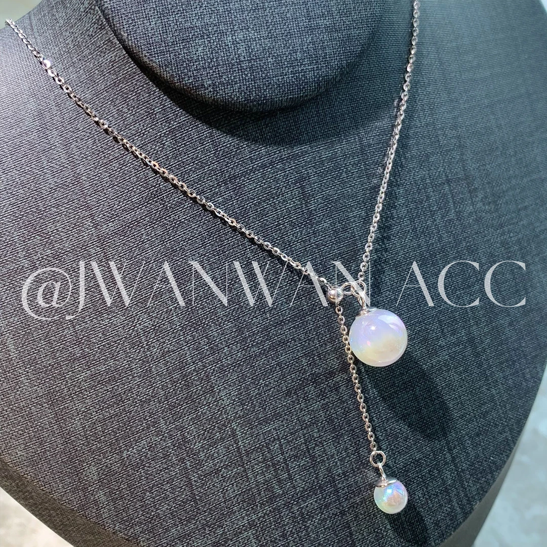 坠链均925银锆石 夜明珠.大小双人鱼珠珠银项链11XL4354SL