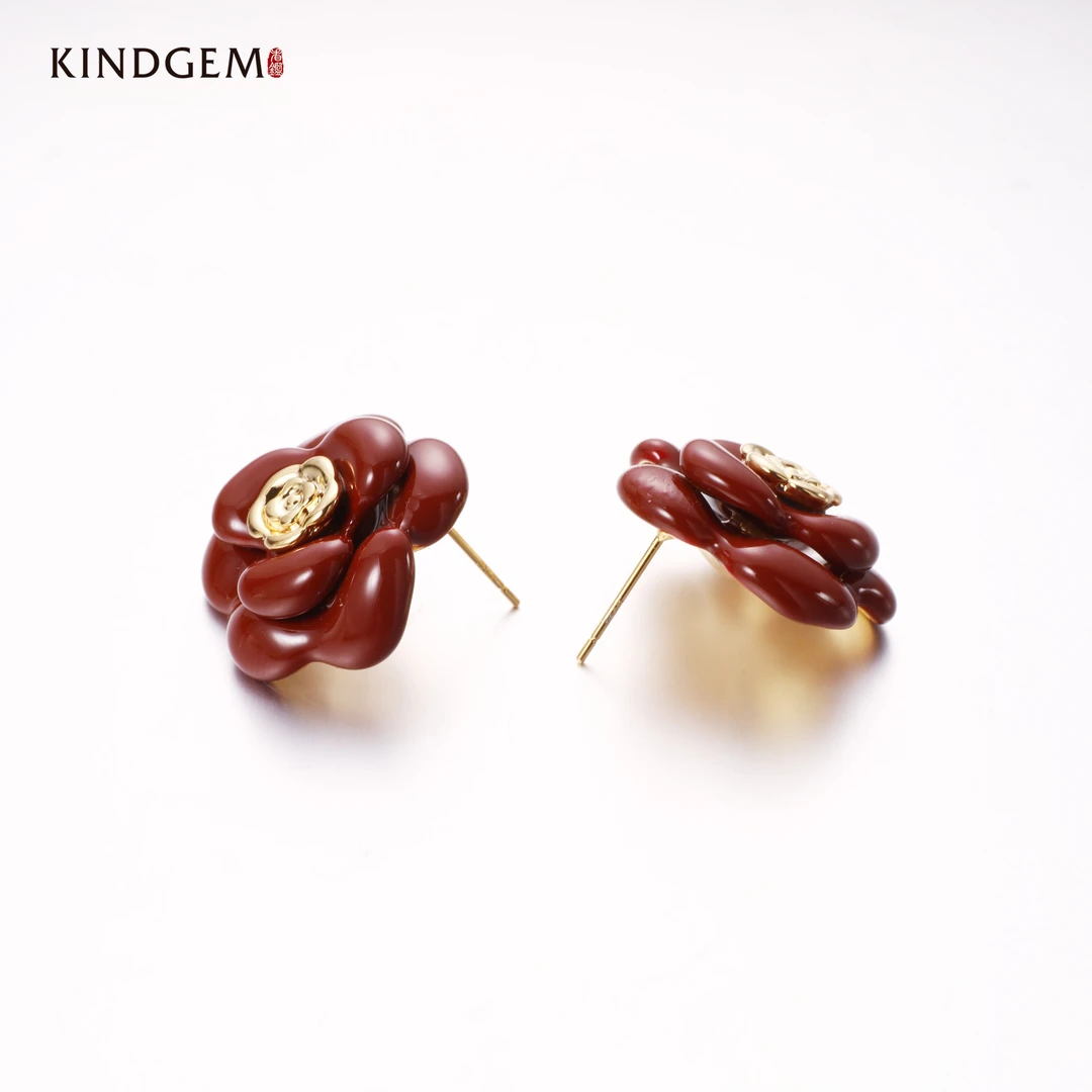 铜合金耳饰 KindGem 红色花朵时尚轻奢氛围感耳环 AC63XAPC-00814