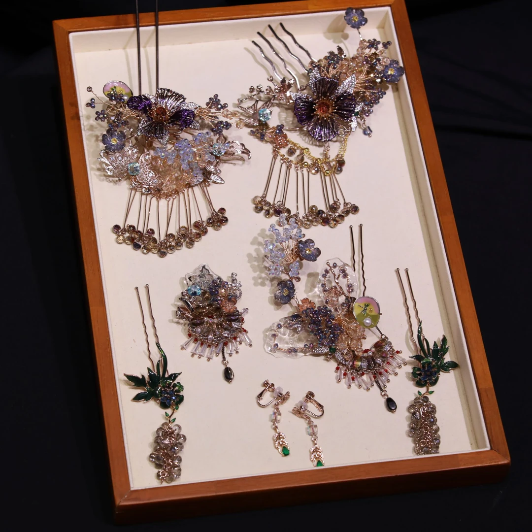 合金仿水晶婚庆饰品 12719复古色中式分体高级配饰减龄百搭款