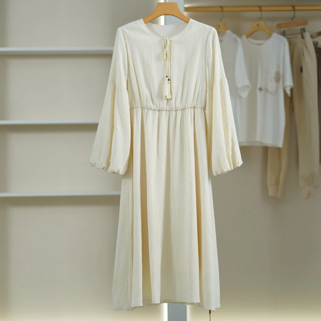 【诗M】O-644-1  女装时尚春季简约气质连衣裙杏色238138