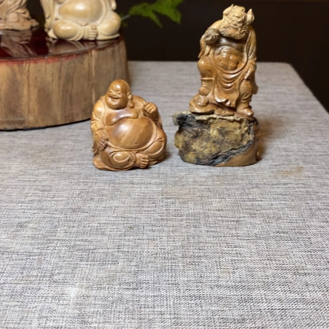 辰***光檀香紫檀（小叶紫檀）弥勒手把件钟馗根抱石