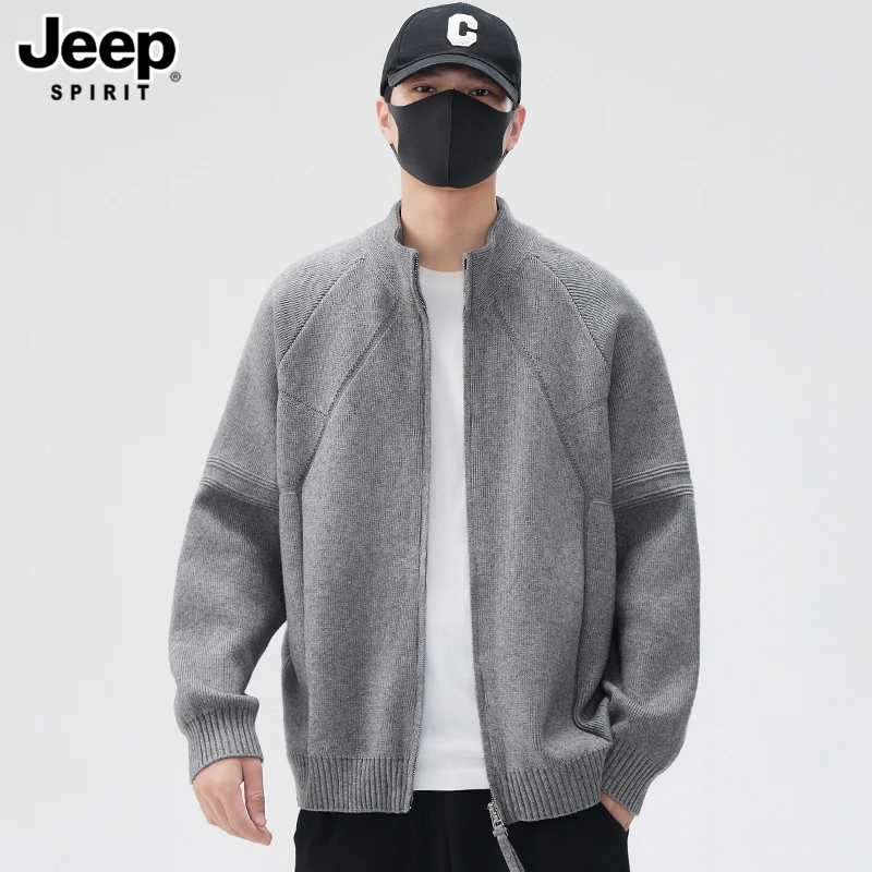 JEEP吉普秋冬新款针织开衫毛衣2025新款潮流帅气纯色百搭休闲毛衣
