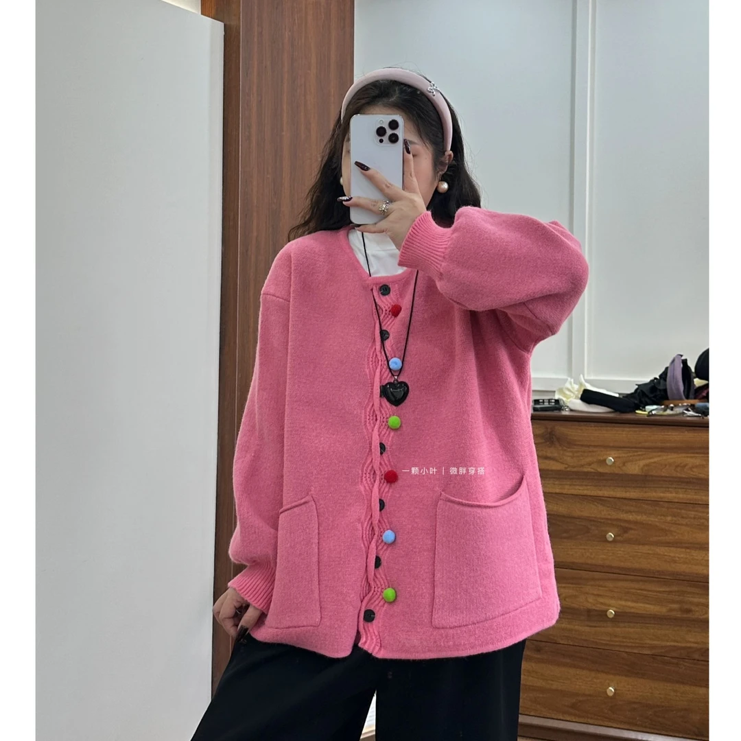 【一颗小叶】秋冬圆领彩色纽扣套头毛衣开衫