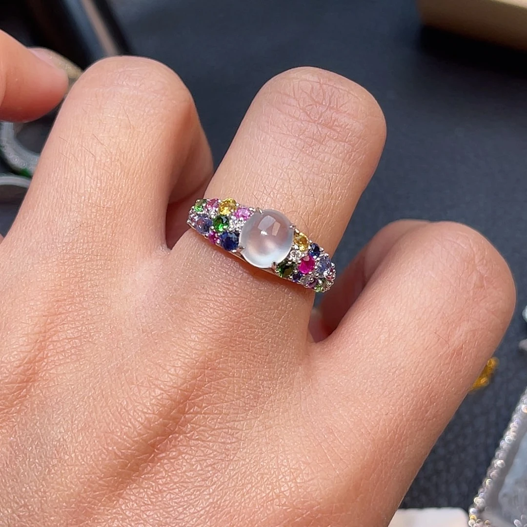 翡翠18K金镶嵌戒指多宝