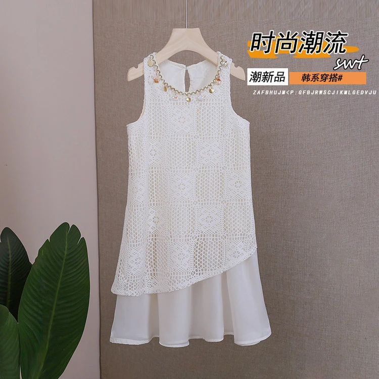 【米一】2025夏季新款连衣裙波西米亚网格纯色女童时尚甜美中大童韩