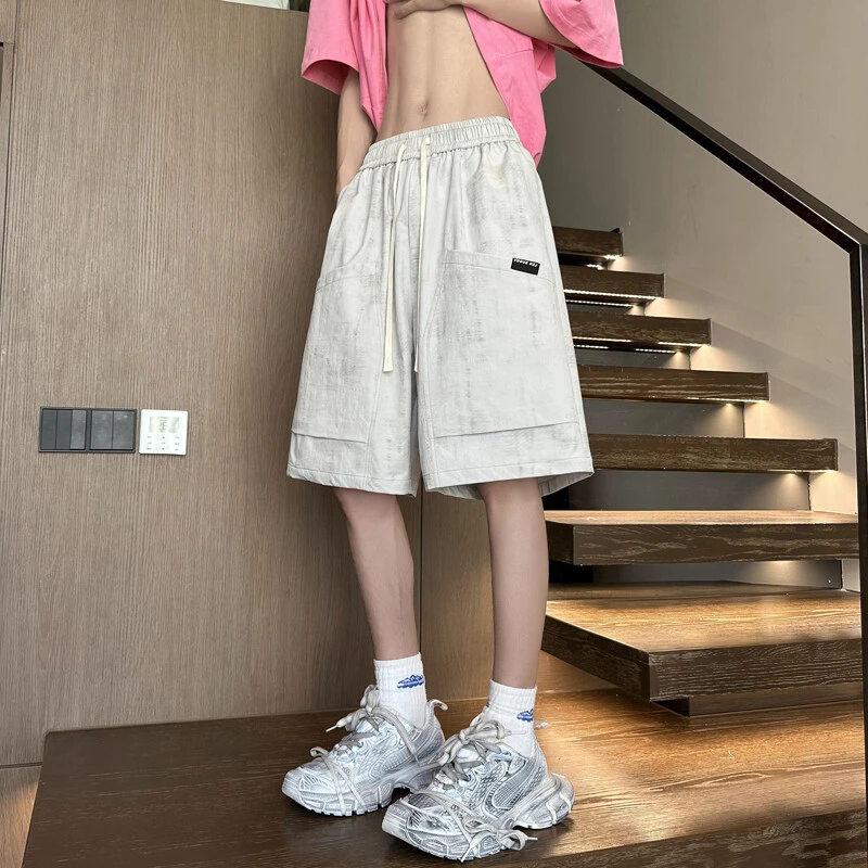 美式潮流大码大口袋短裤男士运动休闲裤宽松做旧外穿百搭五分裤子