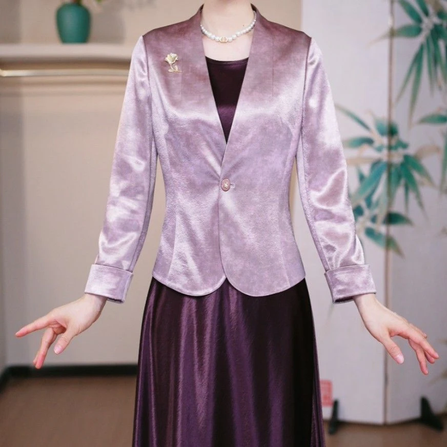 高端时尚气质连衣裙套装2025秋季新款女士优雅减龄显瘦遮肉两件套