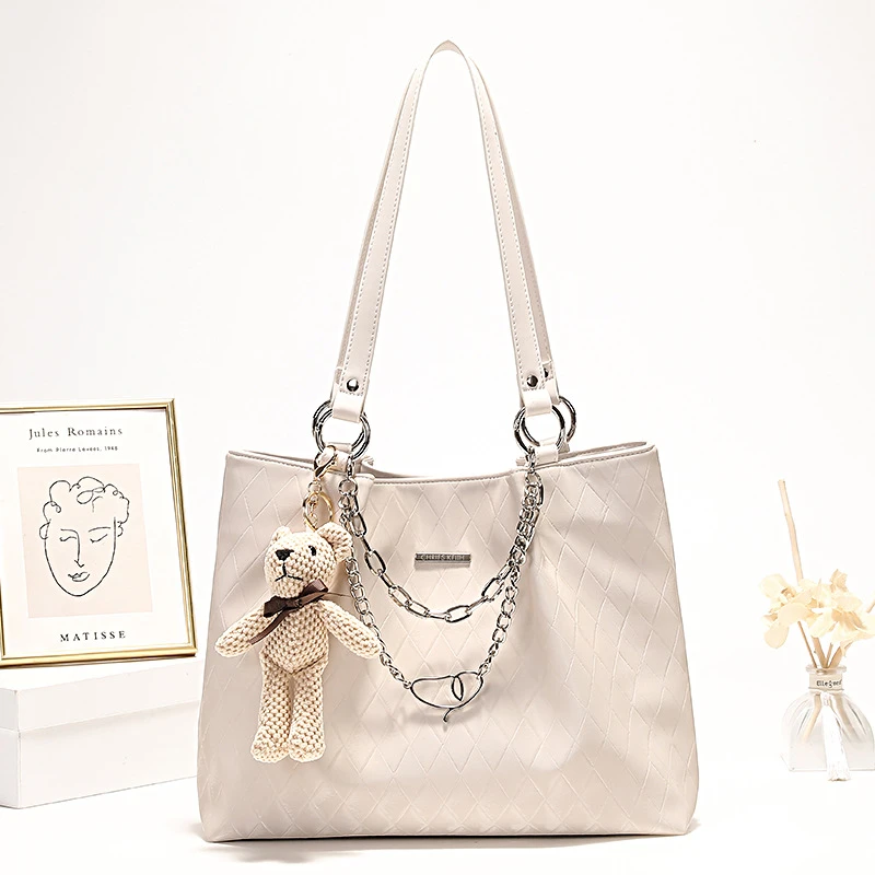 2025新款托特包大容量简约菱格单肩托特包通勤大容量包包女包