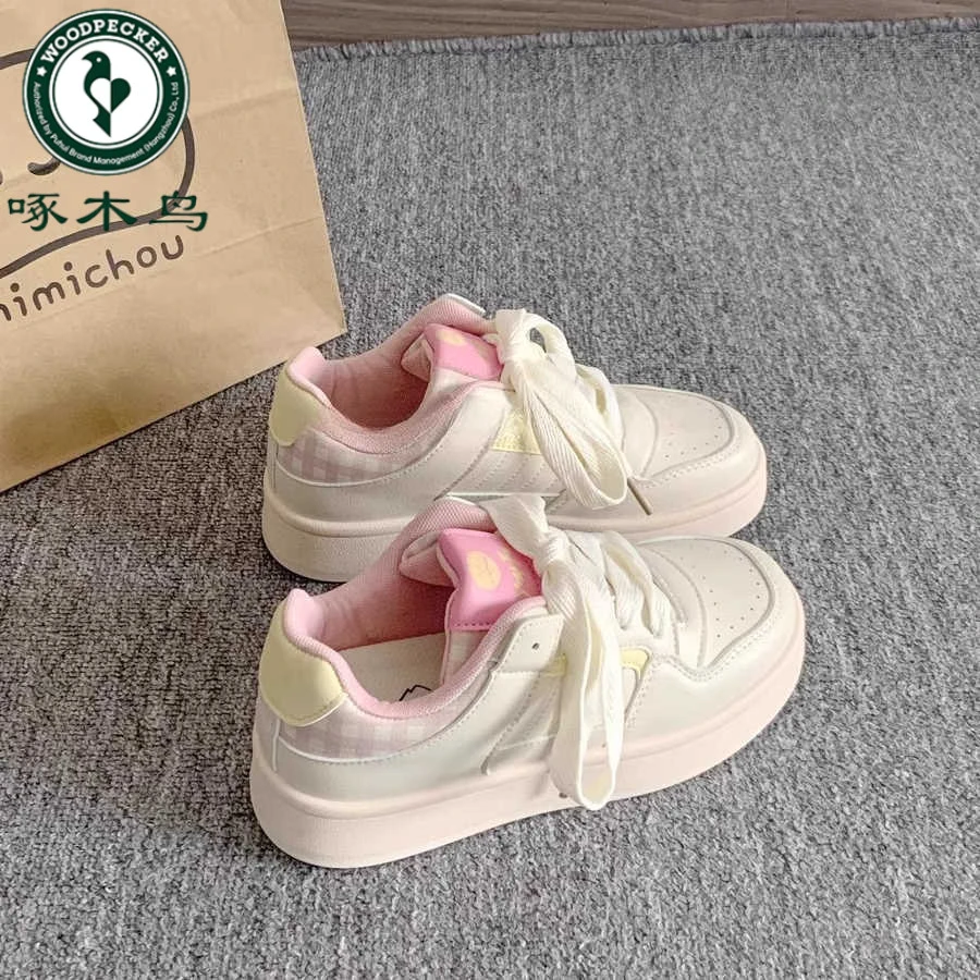 啄木鸟厚底板鞋女ins潮2025夏季新款学生德训鞋小白鞋面包鞋子女