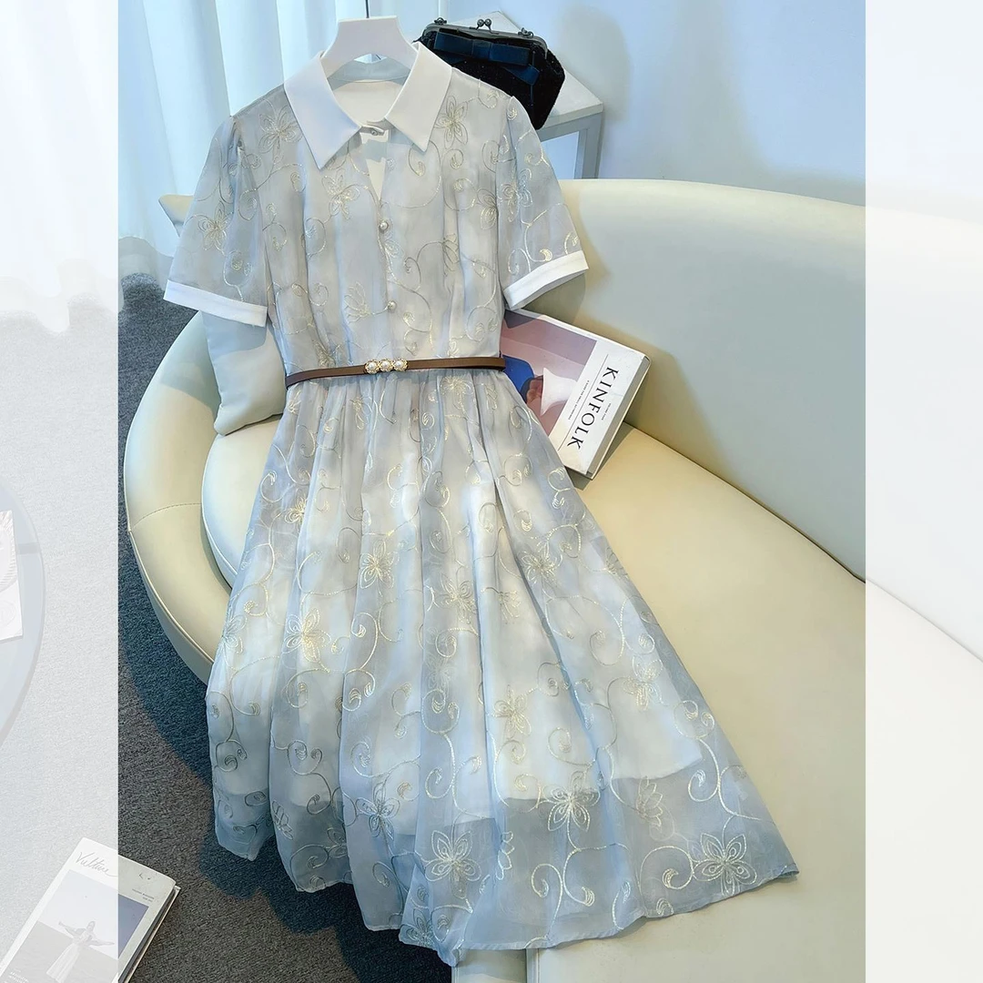 小香风polo领连衣裙夏季女装2025新款法式高级感气质女神范长裙子