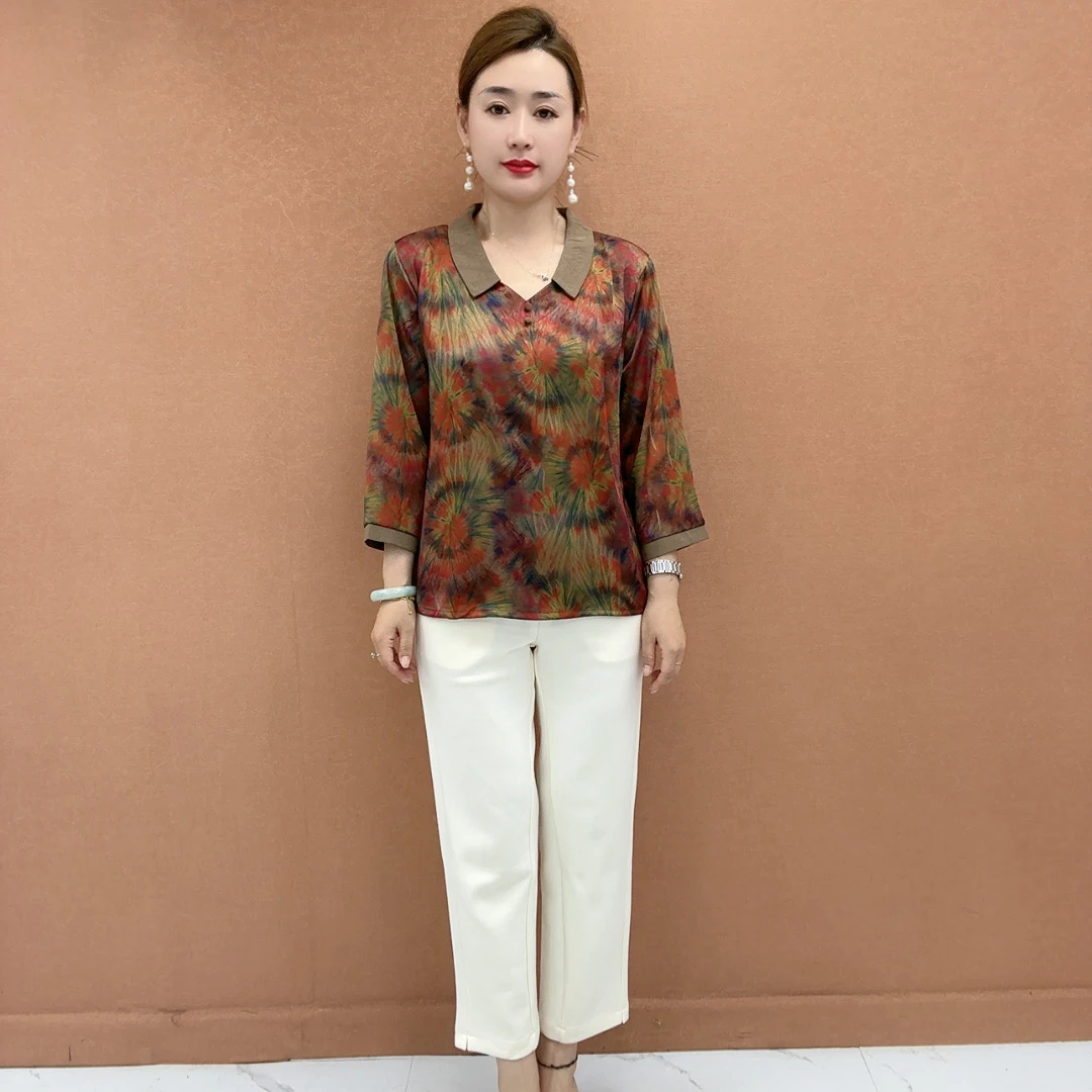 九分袖中国风翻领民族风中老年女装妈妈装晕染温婉风气质秋季大码