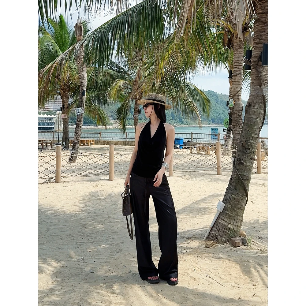 高腰阔腿牛仔裤女柔软垂感夏季直筒黑色长裤2025新款宽松休闲裤子