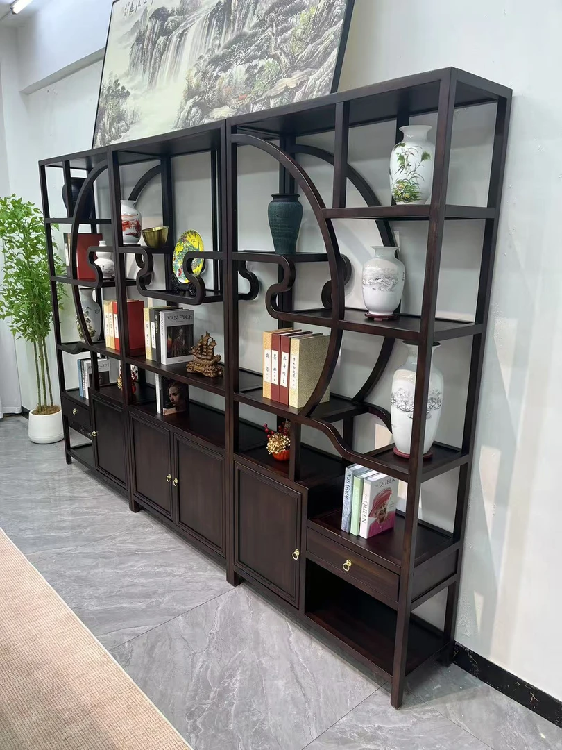 【飞翔】乌金新中式办公家用多功能全实木博古架置物架三合一