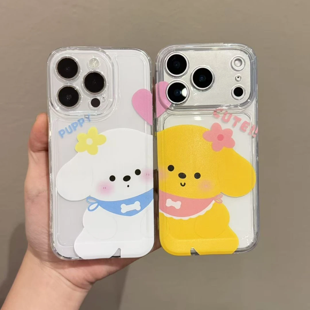 卡通贴贴小狗情侣手机壳适用苹果17太空壳16promax小米华为创意