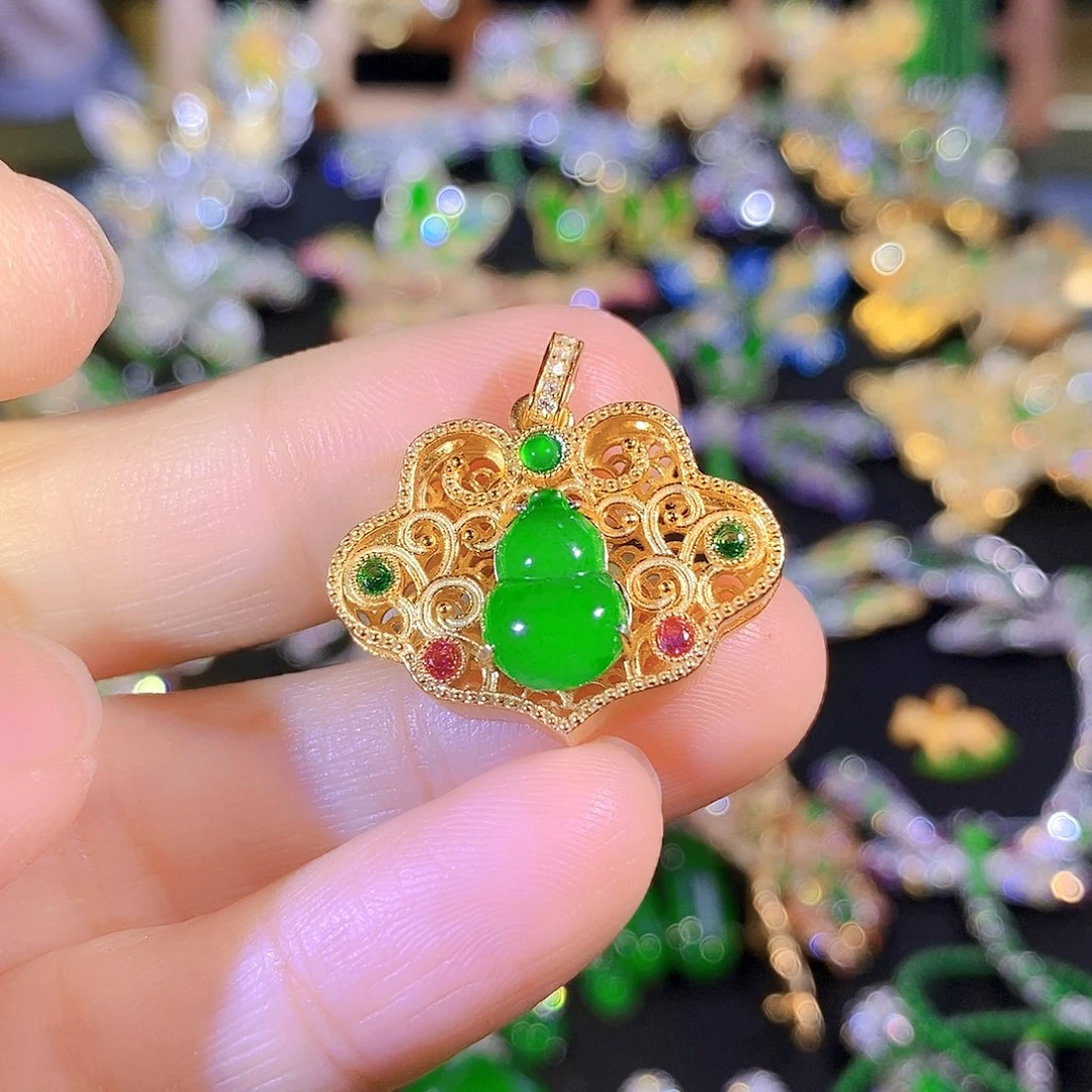 吊坠(不含链)银S925镶嵌翡翠