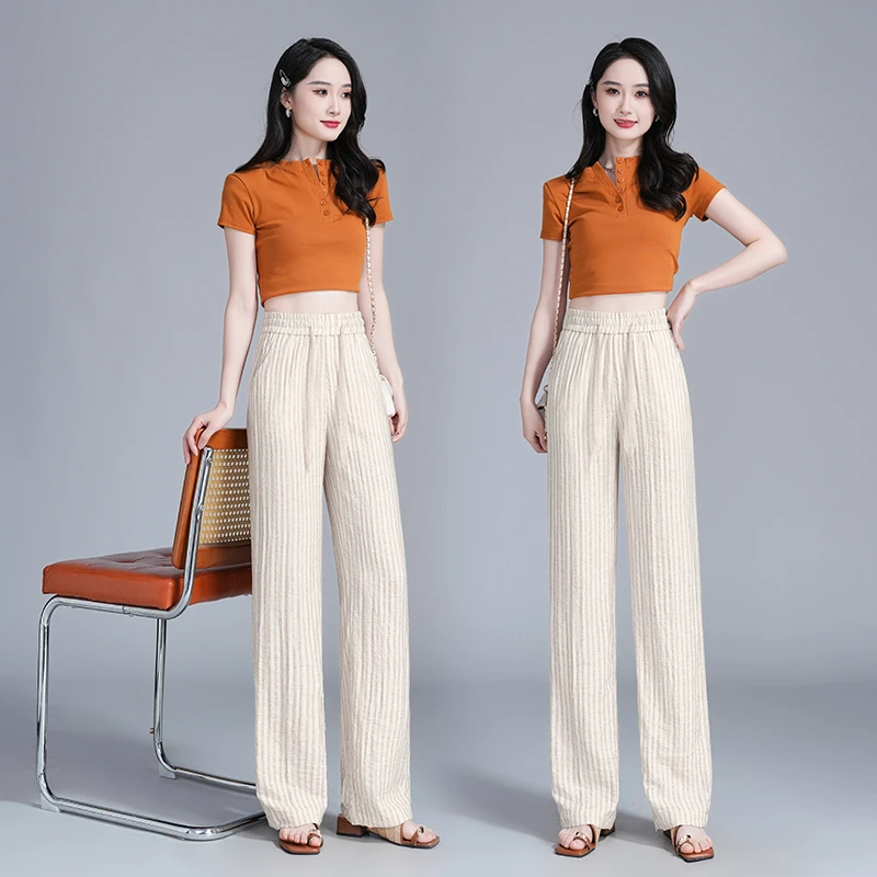 冰丝阔腿裤女夏季薄款2025新款休闲高腰垂感宽松夏天直筒凉凉裤子