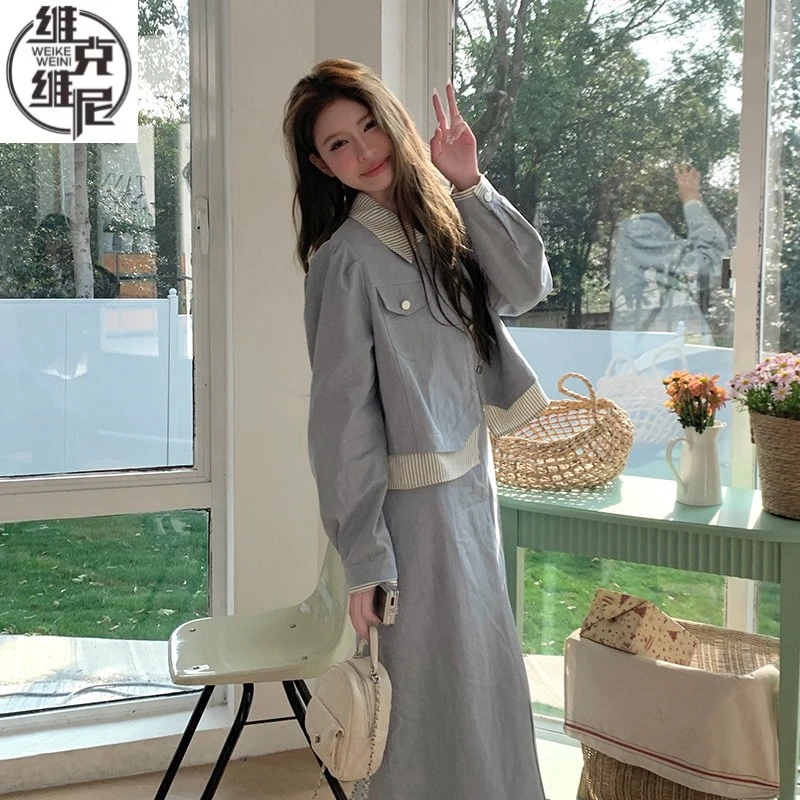 假两件工装套装裙女2025春季超火穿搭一整套时尚套装半身裙两件套