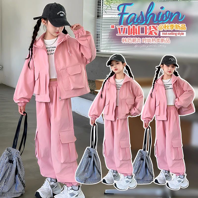 女童套装春装2025新款中大童儿童外套时髦休闲工装裤两件套春秋季