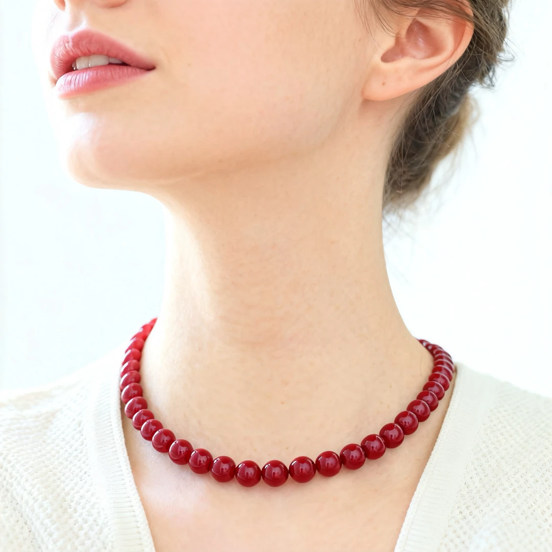 钛钢琉璃项链 小众圆形珠珠鸿运链红色新年礼物送礼项链