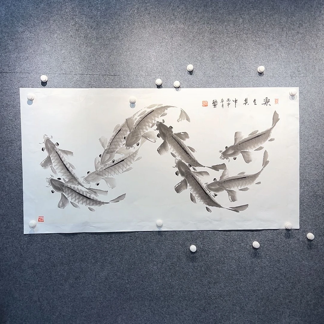 国画知鱼之乐纯手绘