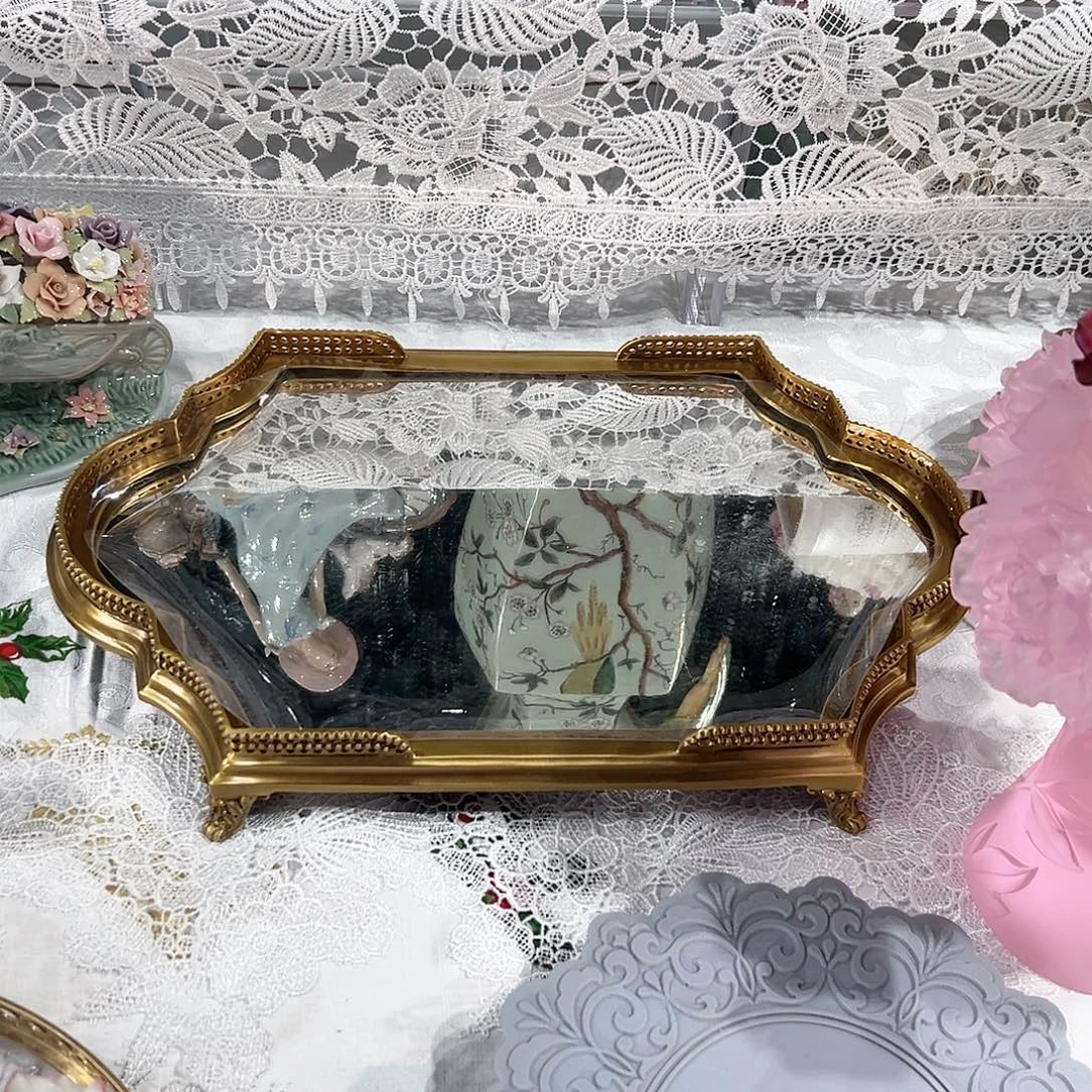 陶瓷F3293经典铜镜面托盘收纳