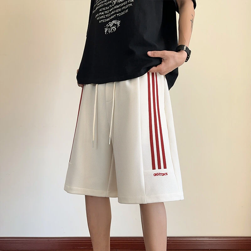 隐匿者2025夏季新款男士薄款短裤港风潮流百搭撞色条纹直筒短裤男