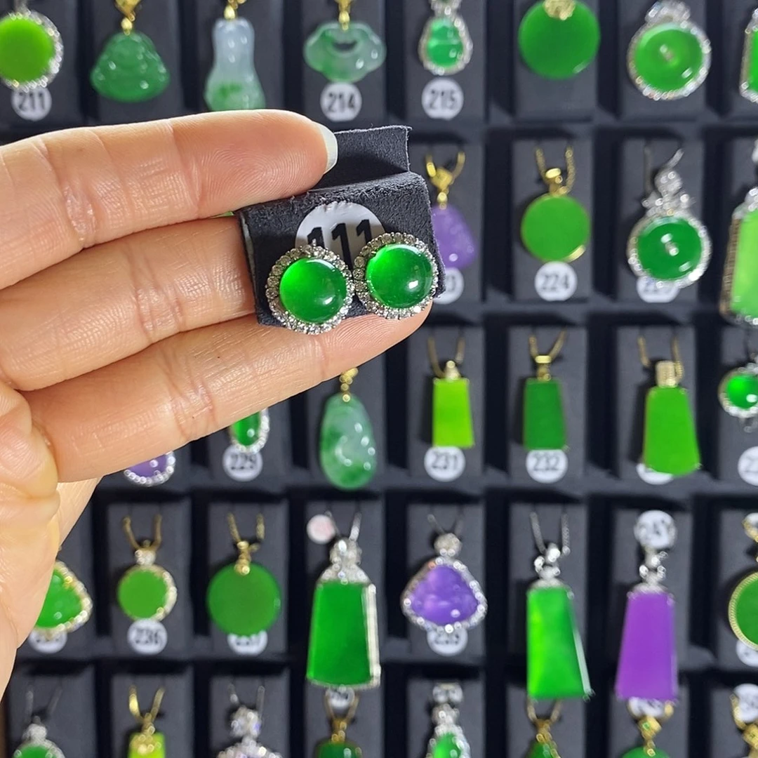 银S925镶嵌翡翠耳饰111