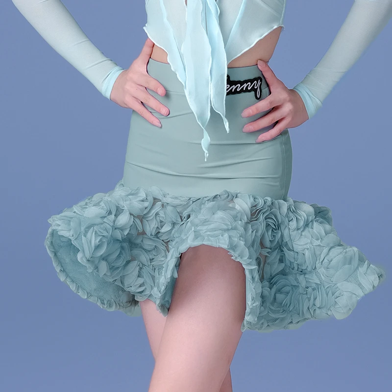 薇妮舞美拉丁舞练功服秋冬新款花瓣舞裙拉丁舞半裙