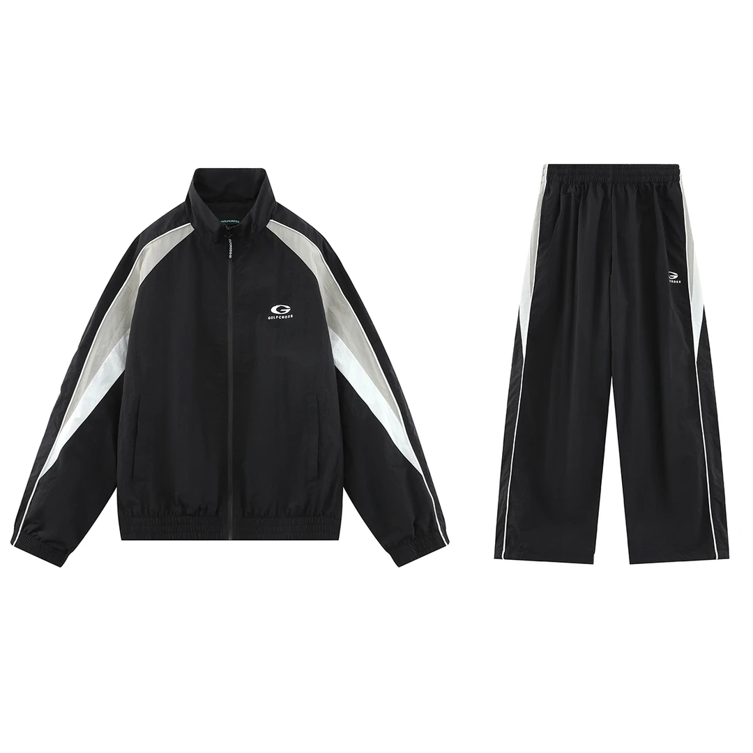 GOLFCROSS套装撞色条纹夹克外套束脚宽松百搭裤潮流两件套情侣款