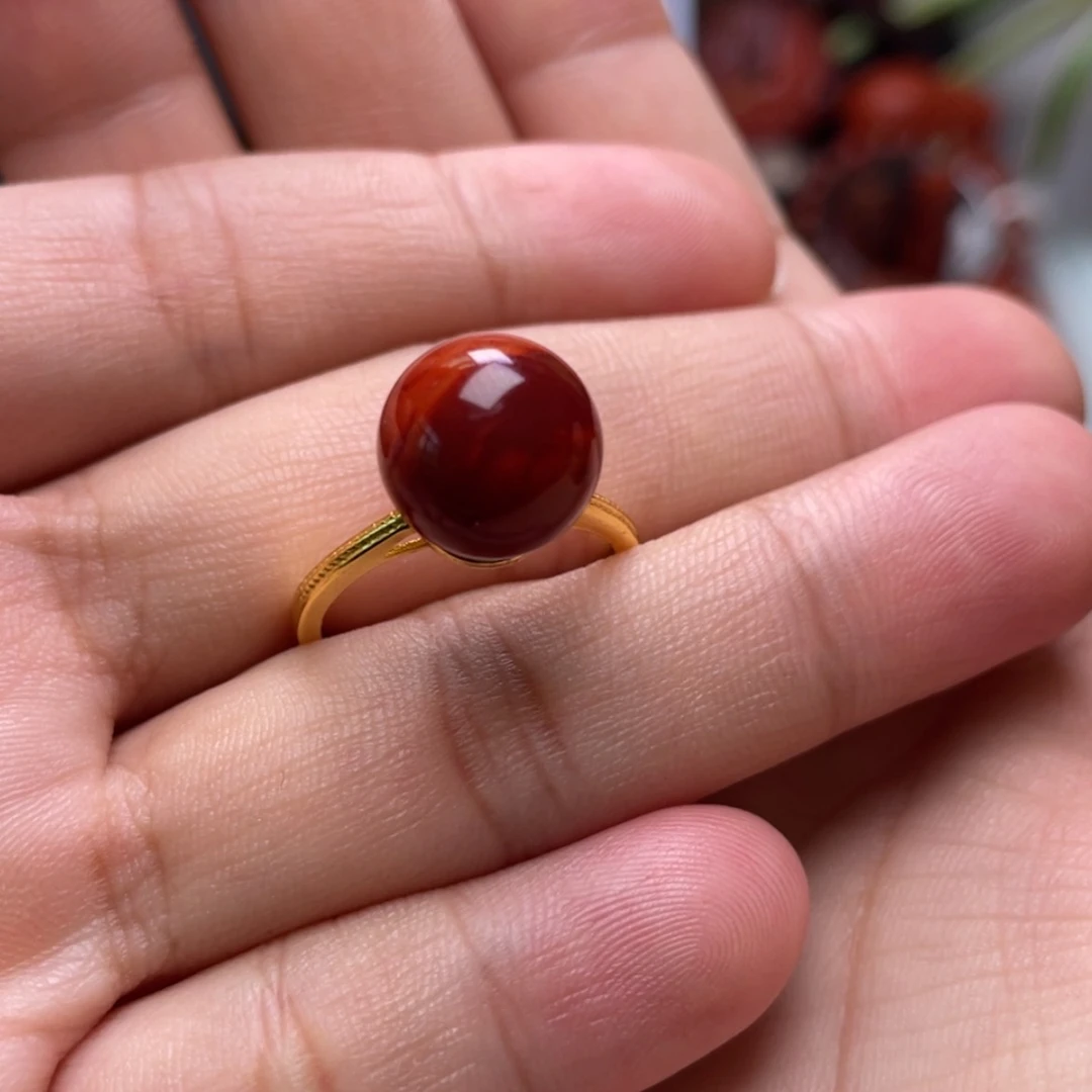 【闪购商品】银S925镶嵌双色圆珠戒指南红玛瑙