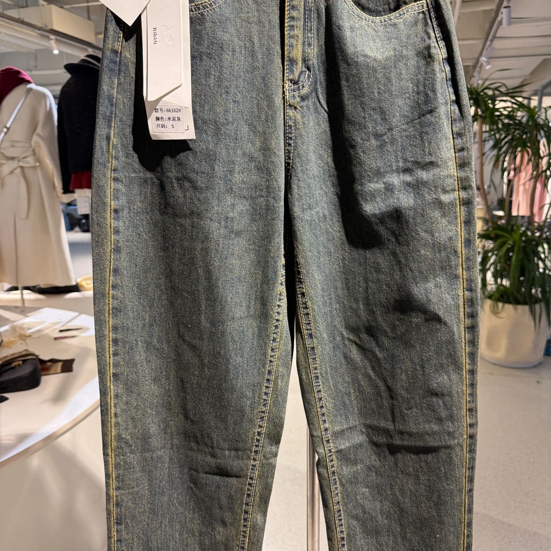 牛仔裤高腰弹力九分复古水洗怀-66182