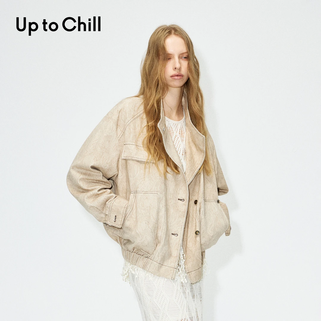 Up to Chill卡其色立领夹克女外套立体裁剪复古休闲风 CKWWW1W939