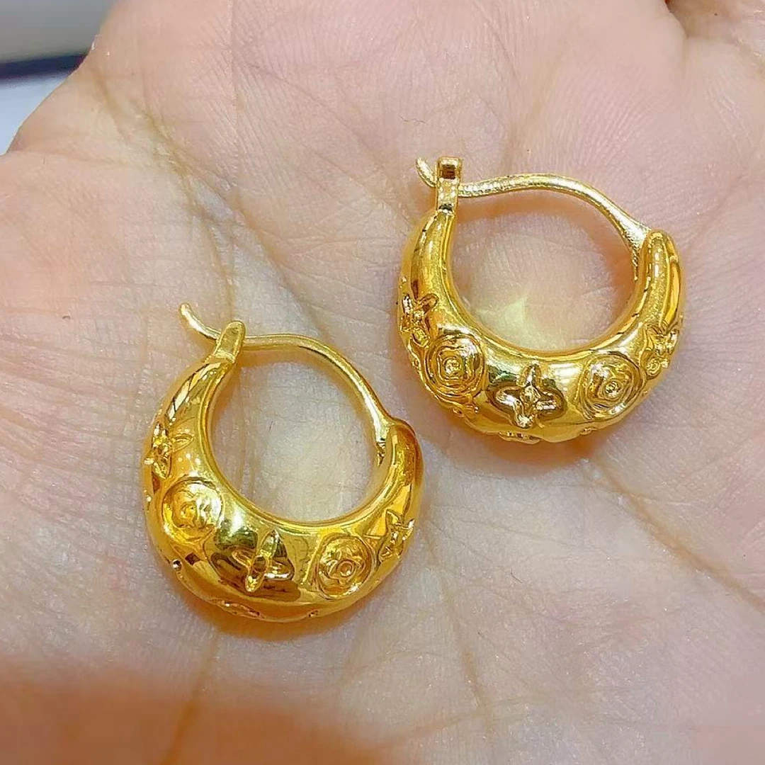 足金金坨坨复古花耳扣