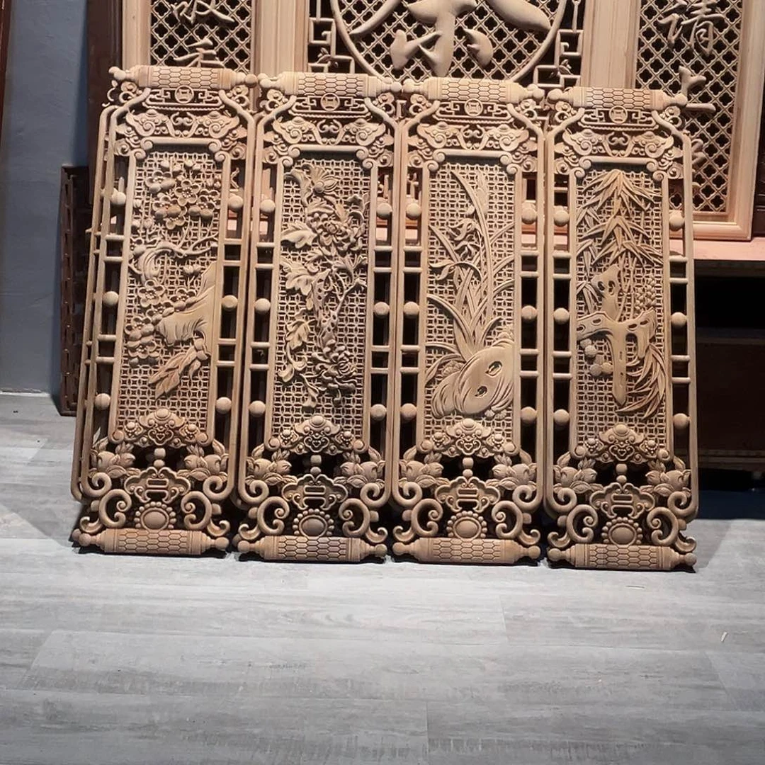 竖款莫****悲香樟木梅兰竹菊