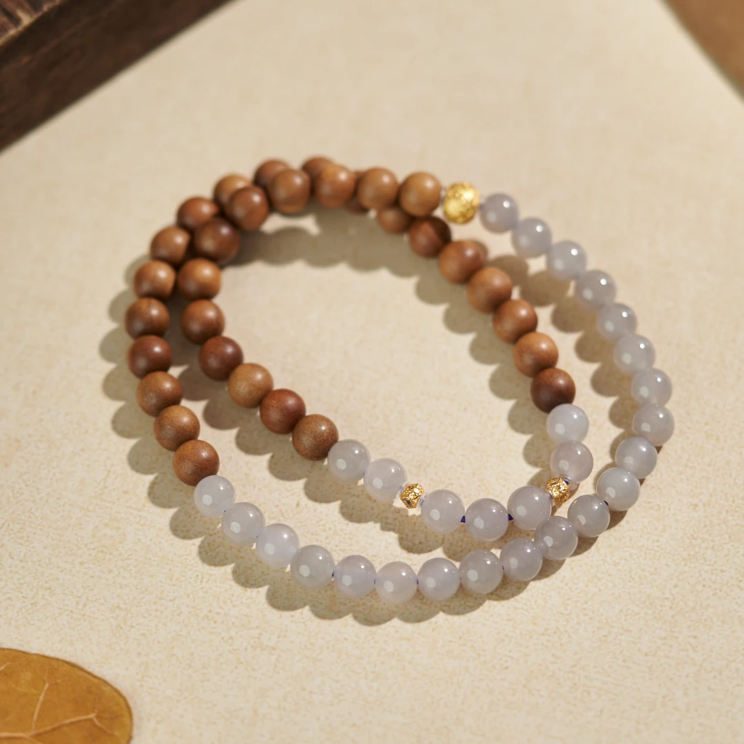 L【玉氏珠宝】925银和田玉烟紫双圈手串-约6mm 多样性发一 CAN82095