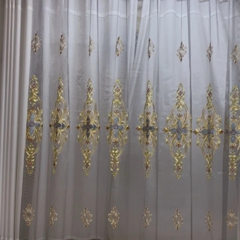 纱灰色绣花纱帘5.6米