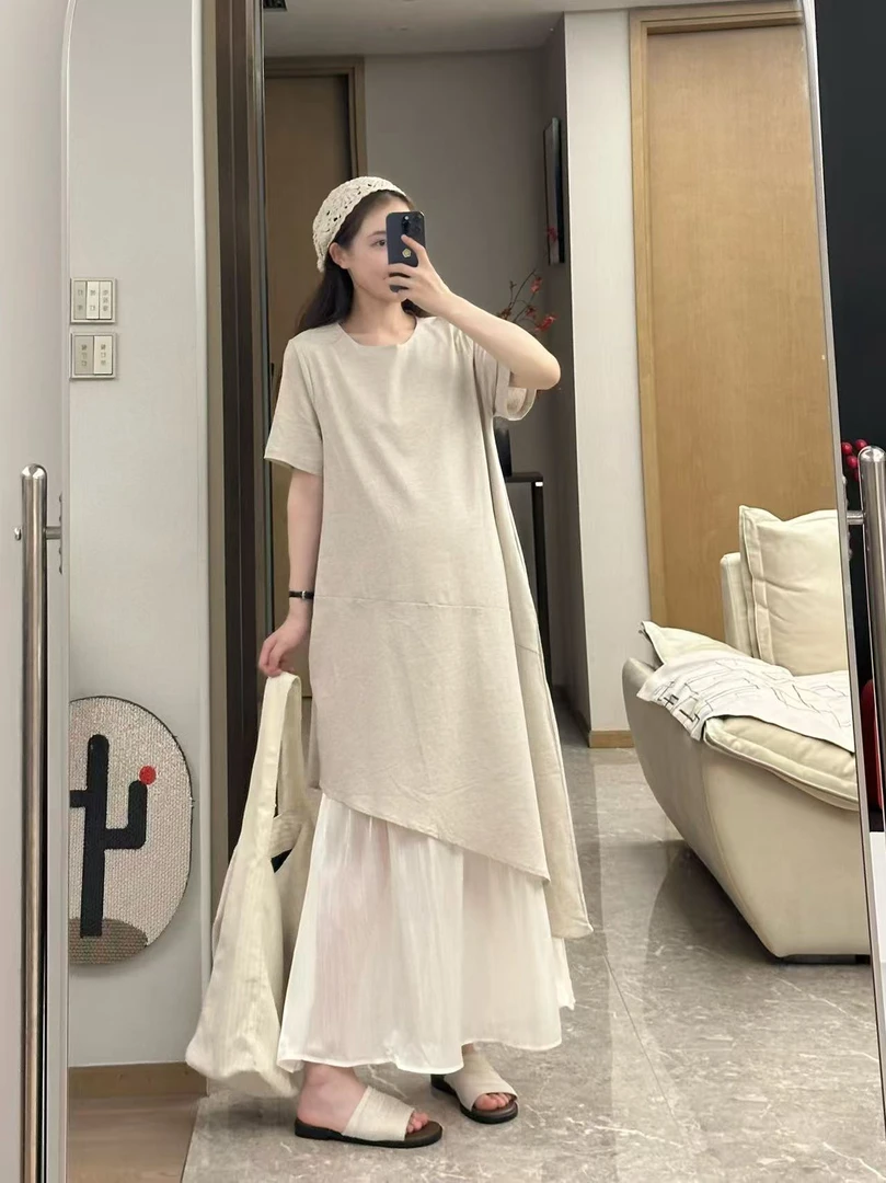 孕妇裙子2025春夏新款慵懒风拼接宽松长裙时尚休闲舒适孕妇连衣裙