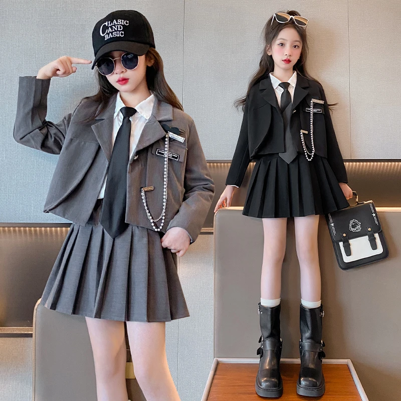女童jk套装春秋2025新款大童学院风西装衬衣百褶裙儿童女孩小西服