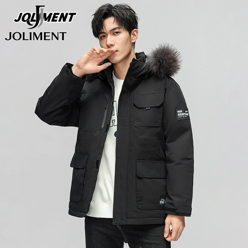 JOLIMENT反季高端毛领连帽羽绒服男士冬季加厚潮牌中长款保暖外套