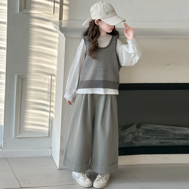 女童马甲阔腿裤三件套春季2025新款儿童洋气春装女大童套装春秋款