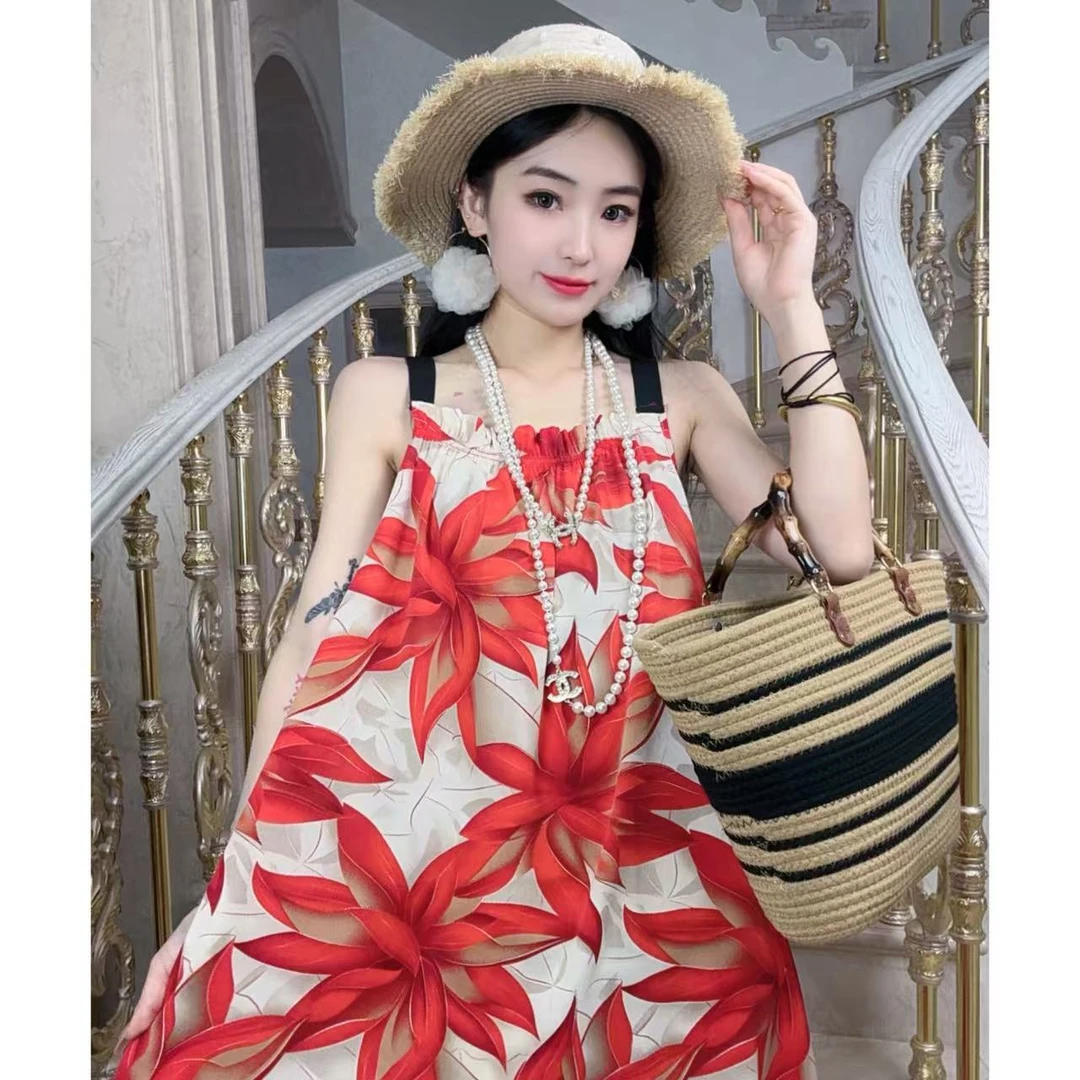 十一专属【枫叶红】春夏新款百搭时尚大码连衣裙碎花女装