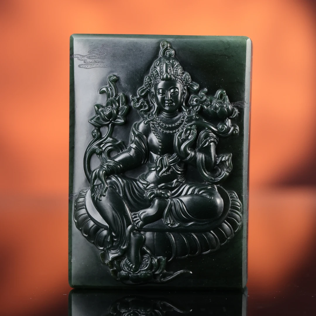 dx和田玉黑青绿度母摆件sw2512081282