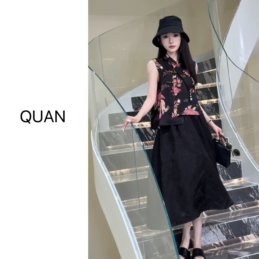 现货新款【凤凰牡丹马甲】夏季新中式无袖马甲