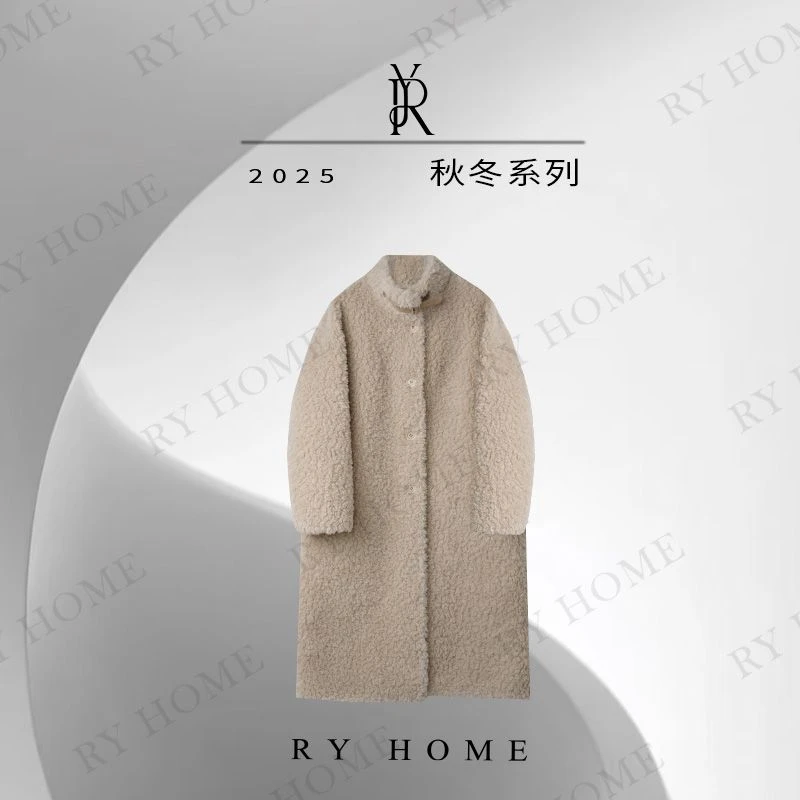 【容雨RYHOME】羊毛混纺立领绒面单排扣长款外套253W2651