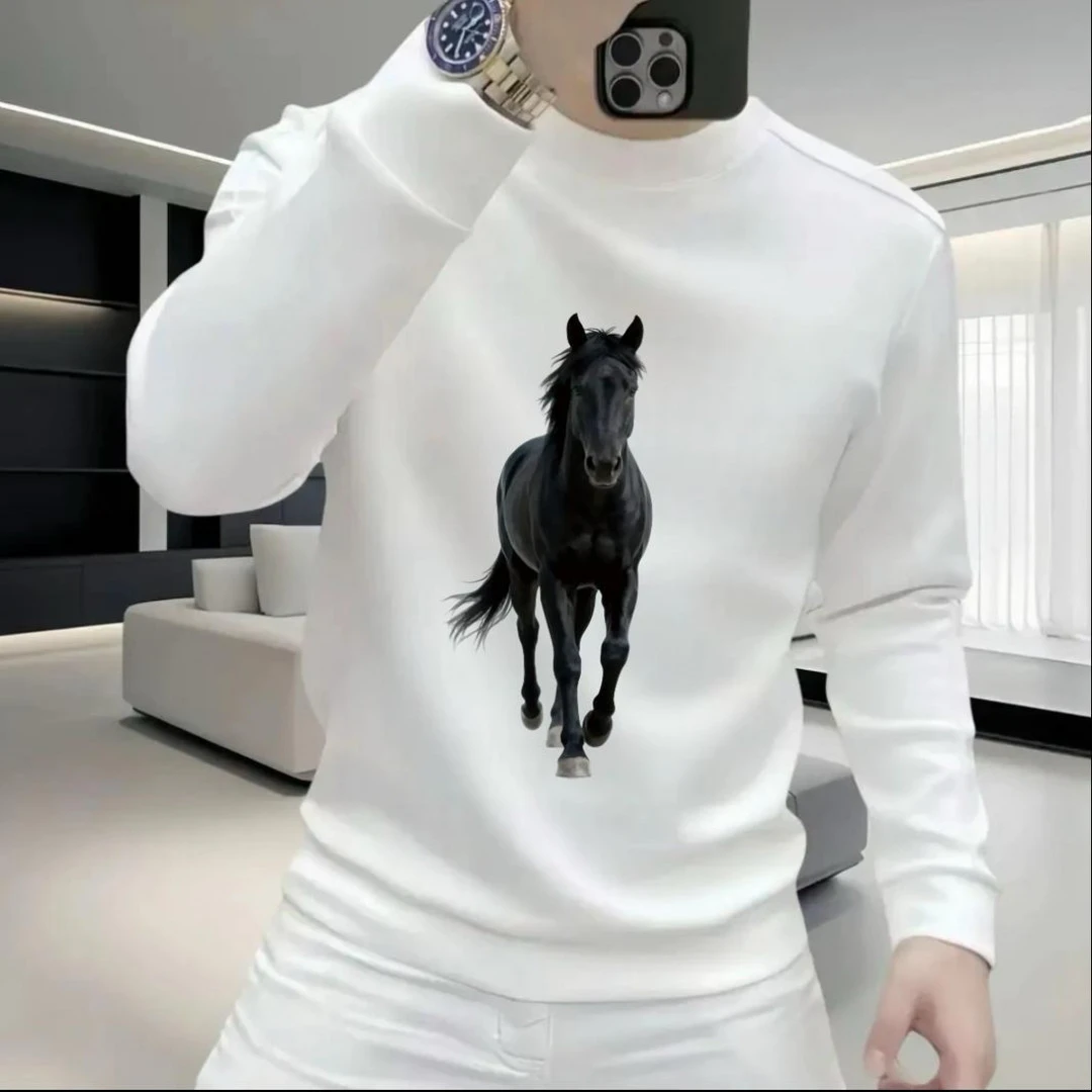 黑马卫衣丨新款男士圆领加绒卫衣秋冬季潮流休闲百搭长袖上衣男