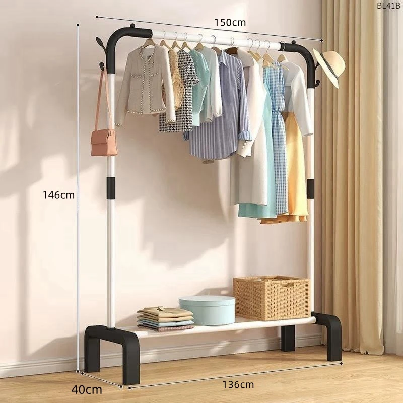 150白色单杆衣帽架衣柜家用衣服架双杆简易晾衣架落地服装店置物